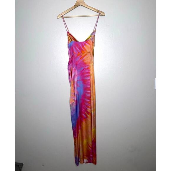 Retrofete Marlene Tie-Dyed Stretch Silk Satin Maxi Dress Sunset Orange Size XS - Picture 8 of 10